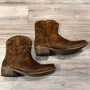 Roper Brown Ankle Boots with Embossed Design